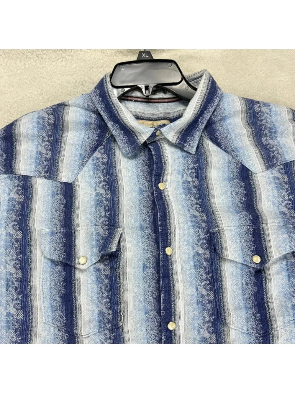 The Territory Ahead Western Button Up Shirt Mens XL Blue White Striped Classic